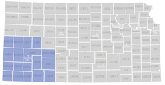 Map of southwest region of Kansas